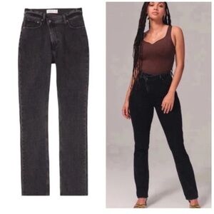 Abercrombie & Fitch The 90s Slim Straight Ultra Rise Black Jeans Crossover Waist